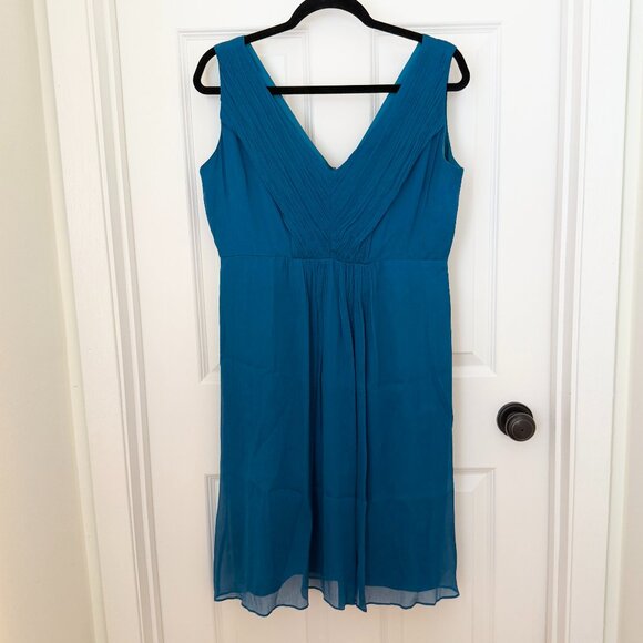 Women J.Crew V Neck Silk Cocktail Mini Dress Lined in Teal Size14 - Picture 1 of 10